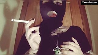 Chubby European woman smokes cigarette in two horny videos.