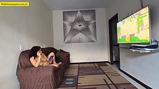 i hot young girl on couch legs open wanting to fuck