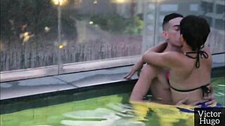 Victor Hugo and Cel Baez have fun after swimming