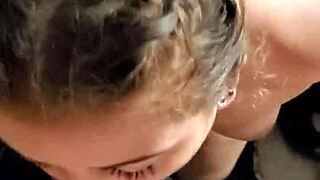 Hot Brunette In Pigtails Gives Intense Blowjob In RV