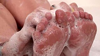 Madison Skye Soaps Up Her Wrinkled, Dirty, Curvy Feet For Jerk Off Instructions.