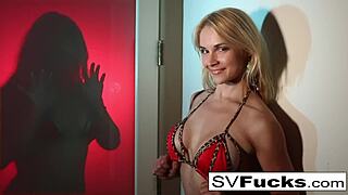 Hot blonde milf sarah intensely works her wet pussy with a toy