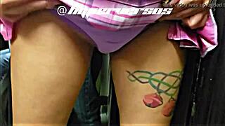 mexican woman masturbates on the subway while showing her panties and breasts.