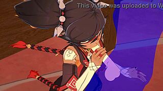 Xinyan from Genshin Impact gives handjob and blowjob in hentai scene