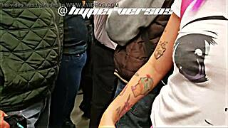 mexican woman masturbates on the subway while showing her panties and breasts.