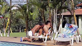 Giovana Bombom Sucks Cock by the Pool, Gets Licked in Return.