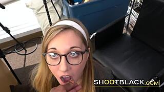 Mouthfucking this nerdy slut in the office is just the beginning
