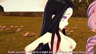 Watch Nezuko and Mitsuri in a wild threesome!