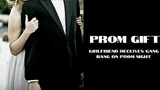 Girlfriend receives prom gift from old friend outdoors