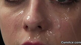 Frisky stunner enjoys blowbang with facial cumshots and bukkake.