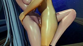 Naked Iori bends over by the pool at night