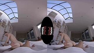 Virtual taboo scene with shaved pussy blowjob and handjob on joystick.