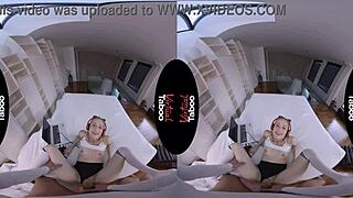 Virtual taboo scene with shaved pussy blowjob and handjob on joystick.