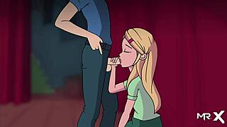 Hey, check out this cartoon teen giving a blowjob before the show, with some masturbation fun thrown in.
