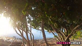 Beach blowjob with a monster cock