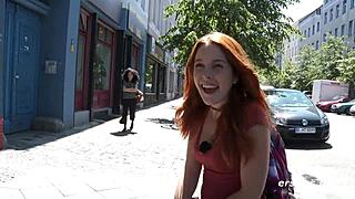 Cute Babe Plays Outdoors in Public Setting