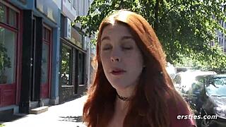 Cute Babe Plays Outdoors in Public Setting