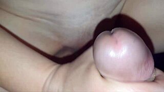 In this homemade video, the wife gives a blowjob, sucks the dick, rubs it on her shaved pussy, and cums hard