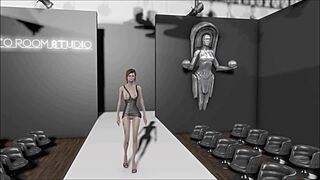 Teen brunette in mini skirt fashion in game