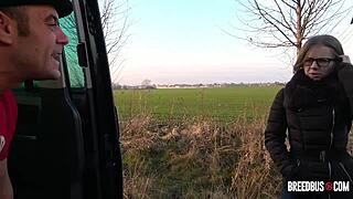 Sasha Zime bent over for doggystyle in van at dawn