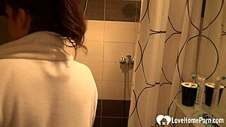 Beautiful Babe Showers, Teasing With Shaved Big Tits