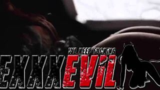 This brunette brazilian babe masturbates her big ass in the shed.