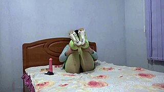 Hot European MILF In Heels And Pantyhose Masturbates Hairy Pussy With Dildo At Home!