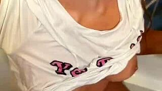 Beautiful Teen Brunette Quickie Blowjob in Bathroom!