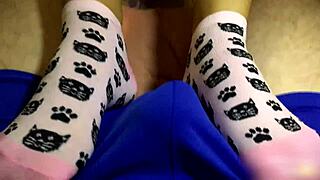 Latina makes him cum with sockjob