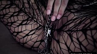 Check out this skinny milf in stockings with nipple clips 😈