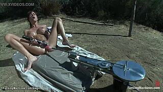 busty babe found fucking machine outdoors! 😲