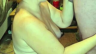 Massive cumshot lands on her pregnant tits after intense milf sex. She moans loud during every deep thrust.