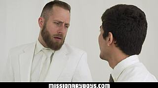 the prude boy sucks the old man's cock in missionary to prove his worth