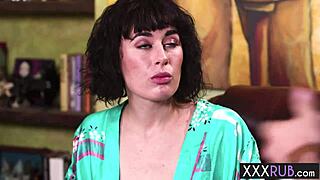 Horny MILF with Big Tits Massages Client's Massive Cock!