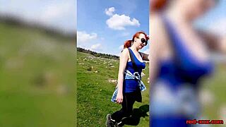 Hot MILF Red XXX goes for a topless walk on Easter with her big tits out!