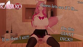 cat girl kanako finds a dick and sees if she can fit on that dick, big natural tits jiggling.