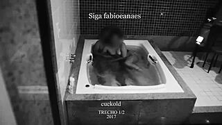 Voyeur cuckold films brazilian milf hotwife with shy friend in jacuzzi, oral and big ass