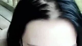 girl sucks cock on the porch brunette big tits