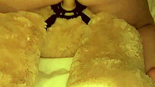 Wife rides teddy bear's strap on