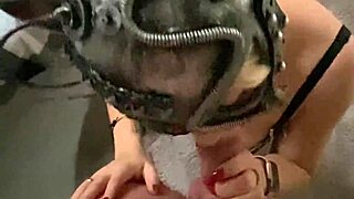 steampunk catwoman gives a passionate blowjob and gets cum on her feet