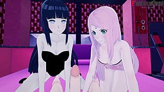 Hinata Hyuga and Sakura in Naruto Shippuden Threesome Clip
