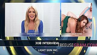 Arietta and chloe get freeused during the interview! What a threesome pussy play!