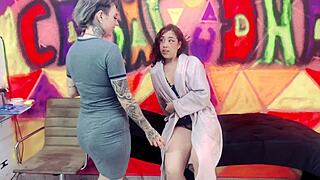 my client comes to eyelash studio, i suck her and husband fucks nymph