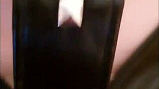 Wife in leather dress feels intense pleasure during cumshot inside