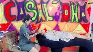 my client comes to eyelash studio, i suck her and husband fucks nymph