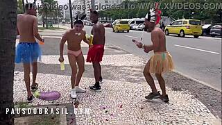 Black twink sucks interracial cock at carnival