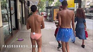 Black twink sucks interracial cock at carnival