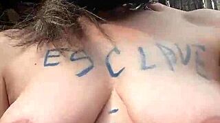 European slut gets nailed in hardcore BDSM, solo outdoor session