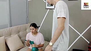 found horny stepdaughter masturbating with dildo at home