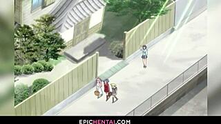 Fauna and Jordh are sharing Kosuke Kawakami's huge cock in this hentai scene